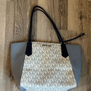 Michael Kors large color-block signature blue white logo tote bag